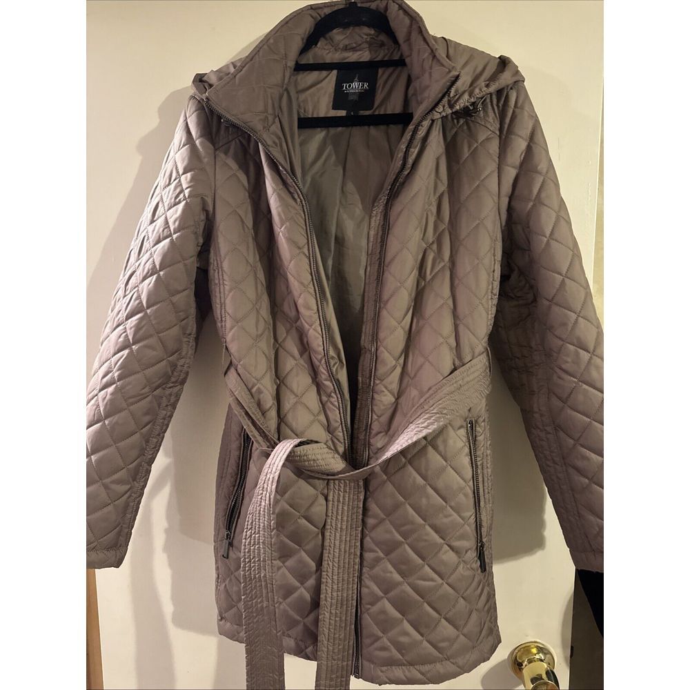 TOWER by London Fog TRUFFLE Hooded Quilted  Puffer Coat Jacket L